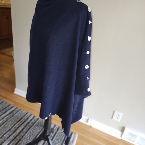 Navy Blue Button-Detail Poncho - Picture 2 of 5